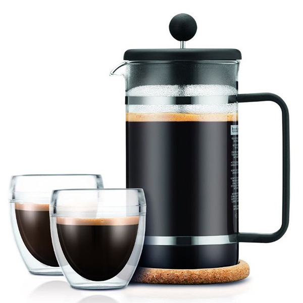 Set Prensa Francesa Bistro ed 1 litros y 2 vasos resistente a golpes