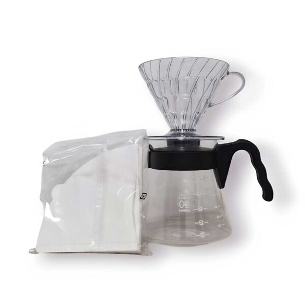 Set V60 Hario Server Negro - Dripper 02 Transparente